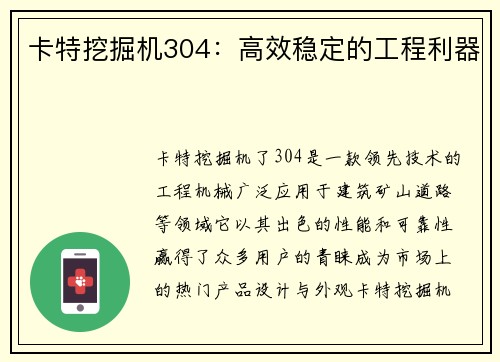 卡特挖掘机304：高效稳定的工程利器